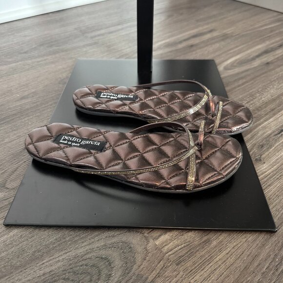 Pedro Garcia Pruden Swarovski Crystal Sandals Laminated Cafe Foil Goatskin 37